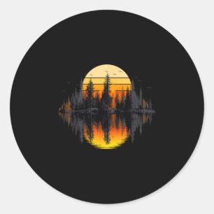 Adesivo Redondo Árvores da natureza retrô reflexo pôr do sol flore