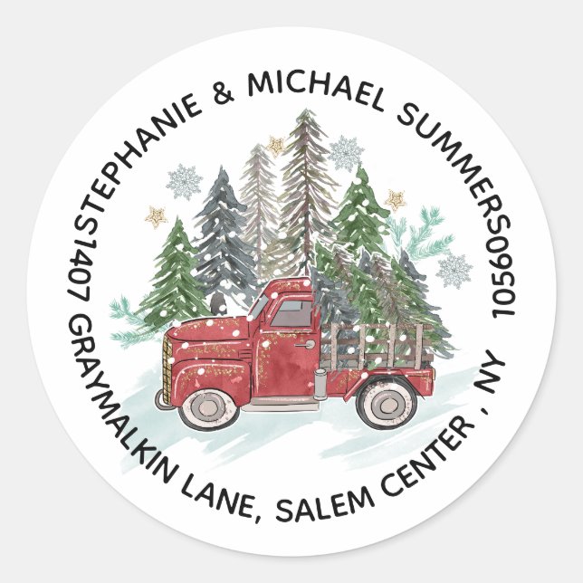Adesivo Redondo Árvores de Caminhão de Natal Rústicas Endereço de  (Frente)