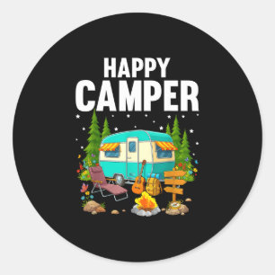 Adesivo Redondo Árvores de campista feliz estrelas e trailer de ac