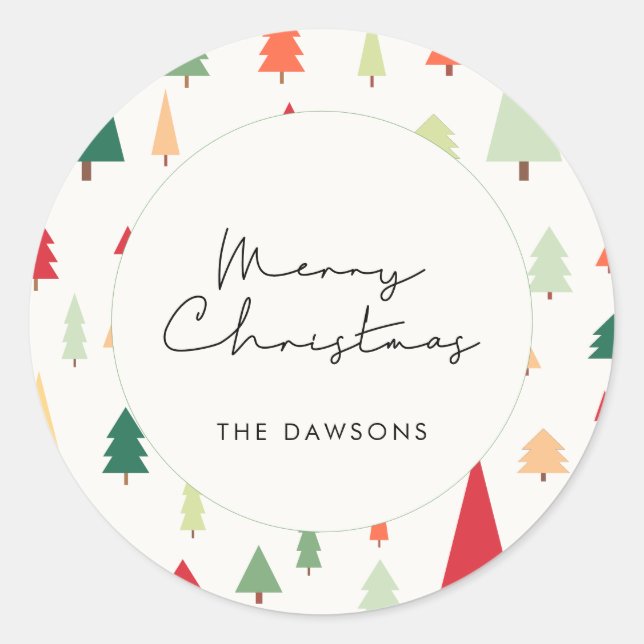 Adesivo Redondo Árvores de Natal abstrato nórdicas (Frente)