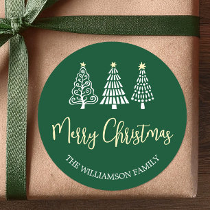 Adesivo Redondo Árvores de Natal Alegres Nome Caprichoso Script