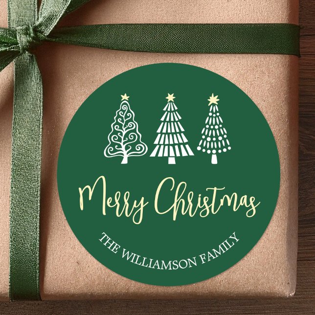 Adesivo Redondo Árvores de Natal Alegres Nome Caprichoso Script (Criador carregado)