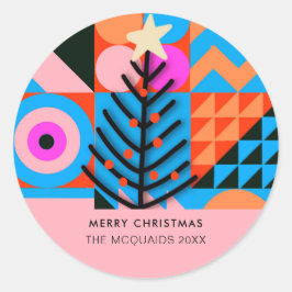 Adesivo Redondo Árvores de Natal Coloridas Geométricas Modernas