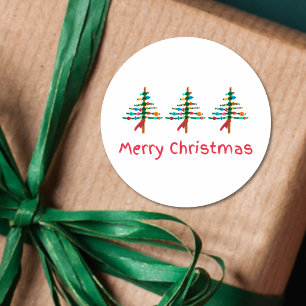 Adesivo Redondo Árvores de Natal Feitas à Mão – Moderno Feliz Nata