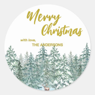 Adesivo Redondo Árvores de Natal Merry Floresta Escrita Mose Feria