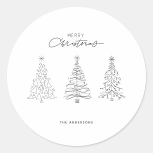Adesivo Redondo Árvores de Natal Minimalistas Preto e Branco