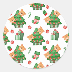 Adesivo Redondo Árvores de Natal, Ornamentos e Gatos