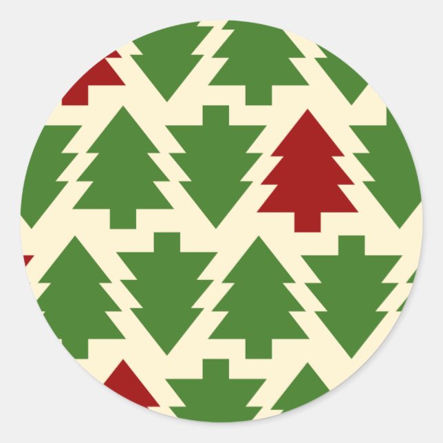 Adesivo Redondo Árvores de Natal Padrão de Feriado (Frente)