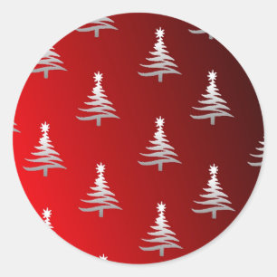 Adesivo Redondo Árvores de Natal Prata no Vermelho