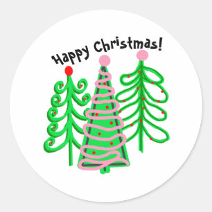 Adesivo Redondo Árvores de Natal Rosa Verde