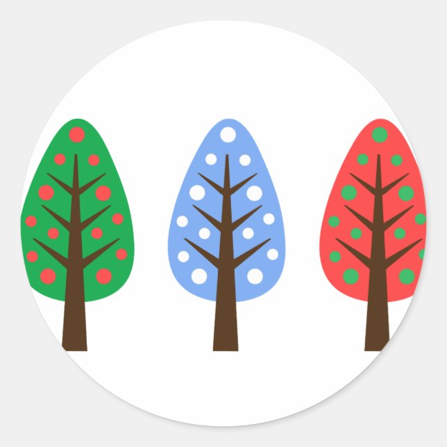 Adesivo Redondo Árvores de Natal únicas, vinheta verde-vermelha (Frente)