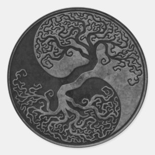 Adesivo Redondo Árvores de pedra escuras de Yin Yang