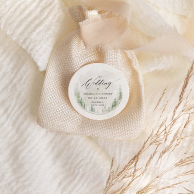 Adesivo Redondo Árvores de Pinheiros Russos Elegantes (Criador carregado)