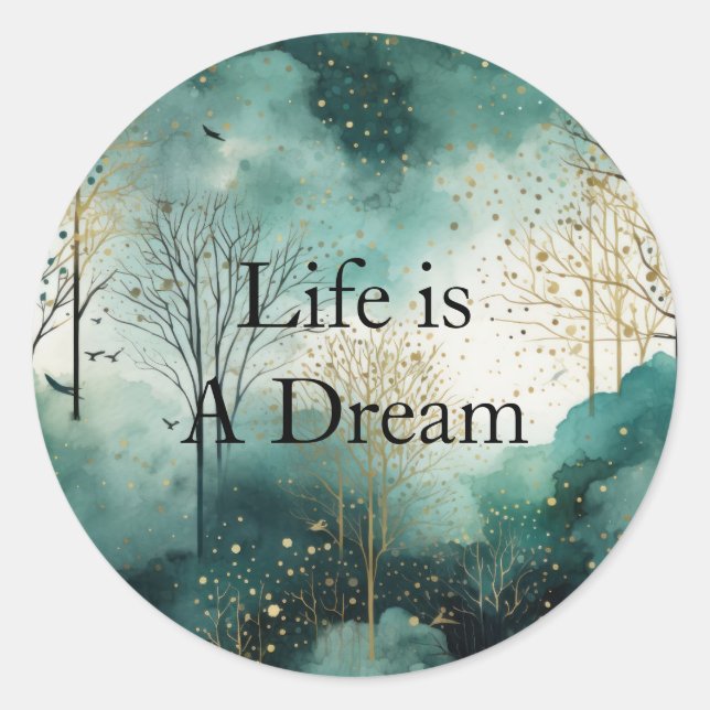 Adesivo Redondo Árvores Douradas Verdes (Frente)