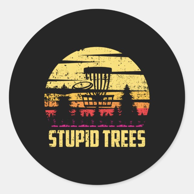 Adesivo Redondo Árvores Estúpidas Disco Golf Frisbee Golf Humor (Frente)