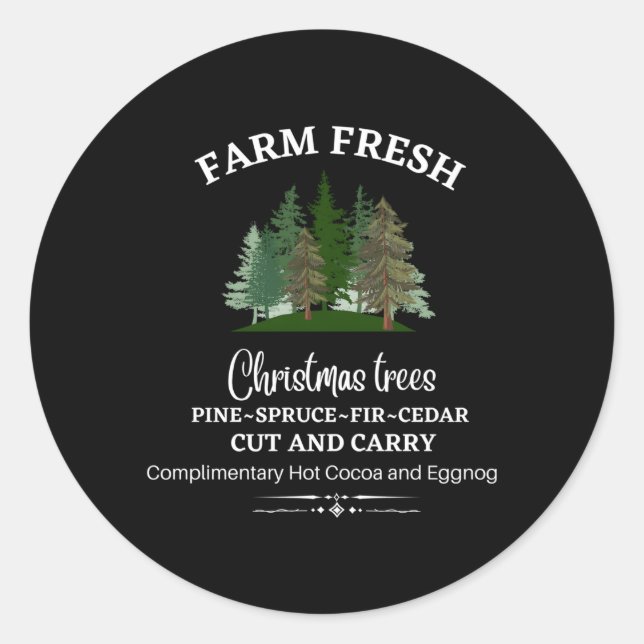 Adesivo Redondo Árvores fazendas E Spruce Fir Ceder (Frente)