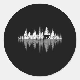 Adesivo Redondo Árvores Refletem Vida Selvagem Natureza Urso Anima