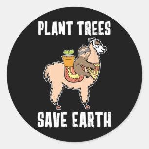 Adesivo Redondo Árvores Vegetais Salvem Terra Lama E Lama Alpaca T