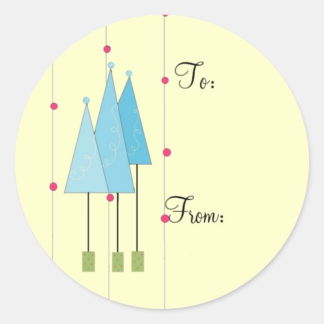Adesivo Redondo Árvores Whimsical Azuis (Frente)