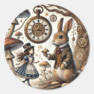 Adesivo Redondo As aventuras de Alice no País das Maravilhas Coelh