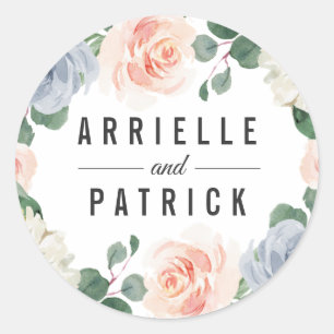 Adesivo Redondo As cinzas azuis empoeiradas coram casamento floral