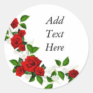 Adesivo Redondo As flores brancas das rosas vermelhas personalizam