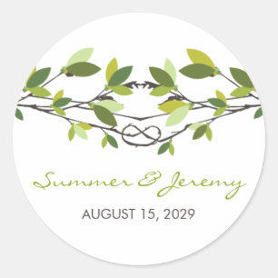 Adesivo Redondo As folhas do verde ataram o casamento do verão da