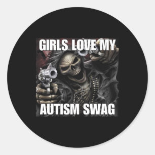 Adesivo Redondo As Meninas Amam Meu Swag de Autismo Engraçado Crin