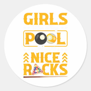Adesivo Redondo As Meninas Que Jogam Piscina Têm Bons Racks Engraç