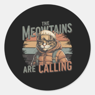 Adesivo Redondo As Montanhas Meow Estão Chamando Gatos Snowboard E