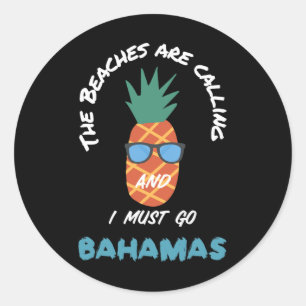 Adesivo Redondo As praias chamam Bahamas Souvenir Pineapple Sun