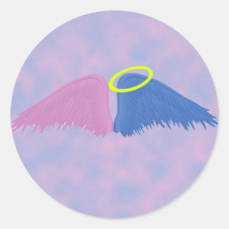 Adesivo Redondo Asas cor-de-rosa e azuis com halo
