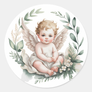 Adesivo Redondo Asas de Anjo Aquarela Batismo