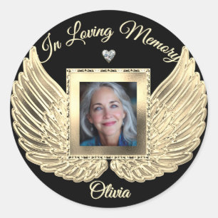 Adesivo Redondo Asas de Anjo Memorial Personalizado Adicionar Foto