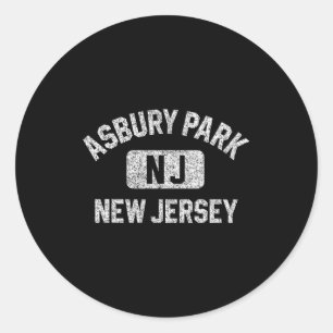 Adesivo Redondo Asbury Park Nova Jersey Estilo Academia Branco Des