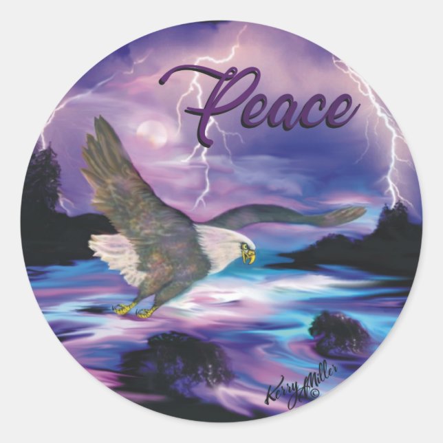 Adesivo Redondo Ascendendo a Águia Cálida Espalhando a Paz (Frente)