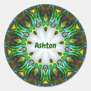 Adesivo Redondo ASHTON ~ Personalizado Paua Shell Fractal ~ Clássi