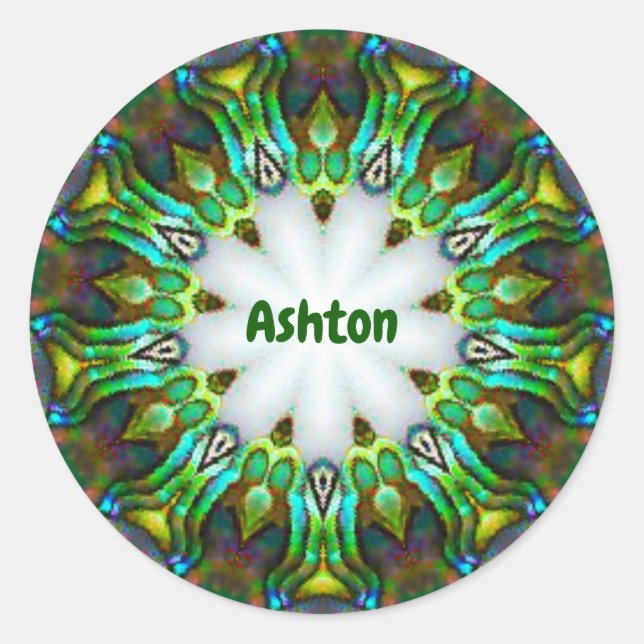 Adesivo Redondo ASHTON ~ Personalizado Paua Shell Fractal ~ Clássi (Frente)