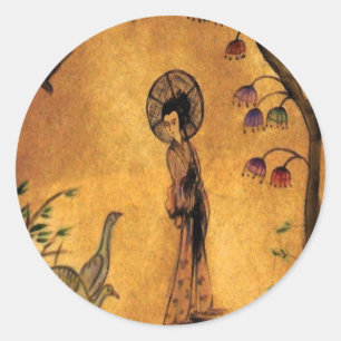Adesivo Redondo Asian Girl ~ Sticker Chinês Dourado