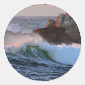 Adesivo Redondo Asilomar Beach Wave Big Sur California Pintado