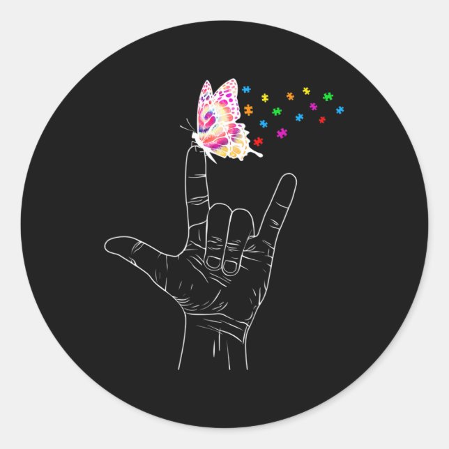 Adesivo Redondo ASL Eu Amo Você Linguagem Sinalizar Linguagem Borb (Frente)