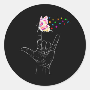 Adesivo Redondo ASL Eu Amo Você Linguagem Sinalizar Linguagem Borb