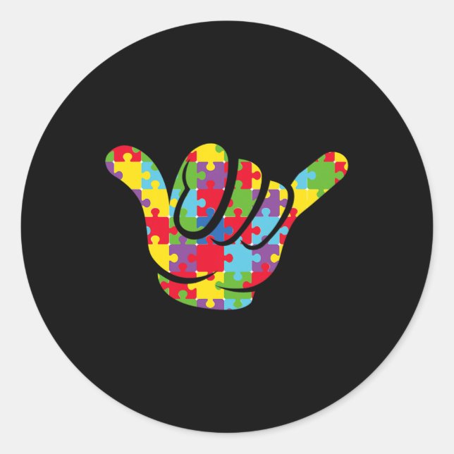 Adesivo Redondo ASL Love Quebra-cabeça Sign Language Awarenes (Frente)