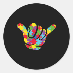 Adesivo Redondo ASL Love Quebra-cabeça Sign Language Awarenes