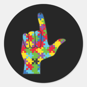 Adesivo Redondo ASL Love Sign Autism Awarse Support