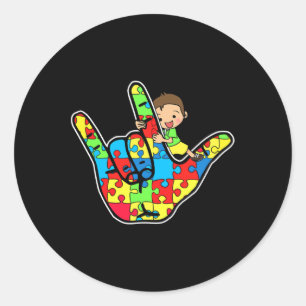 Adesivo Redondo ASL Love Sign Language Autism Awarsm Suporte