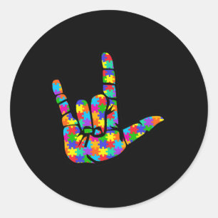 Adesivo Redondo ASL Love Sign Language Autism Awarsm Suporte 3
