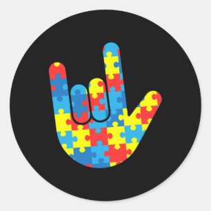 Adesivo Redondo ASL Love Sign Language Autismo Dar Consciência
