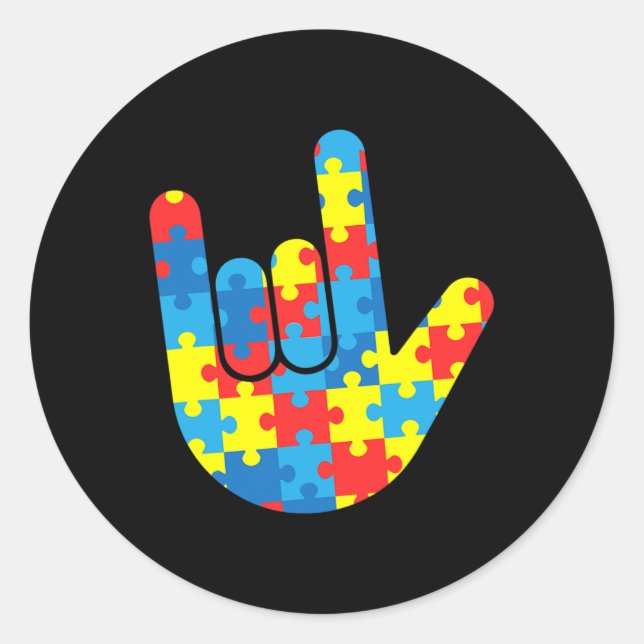 Adesivo Redondo ASL Love Sign Language Autismo Dar Consciência (Frente)