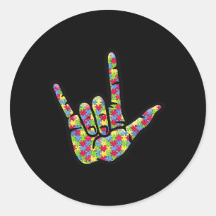 Adesivo Redondo ASL Love Sign Language Autismo Dar Consciência